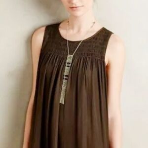 Dolan Anthropologie dark green smocked sleeveless top XS